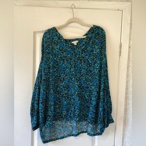 Terra & Sky Teal and Black Floral Top 3XL EUC
